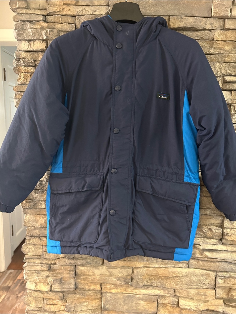 L L Bean Boys Winter  Parka Jacket size 10-12  Blue Color Block EUC